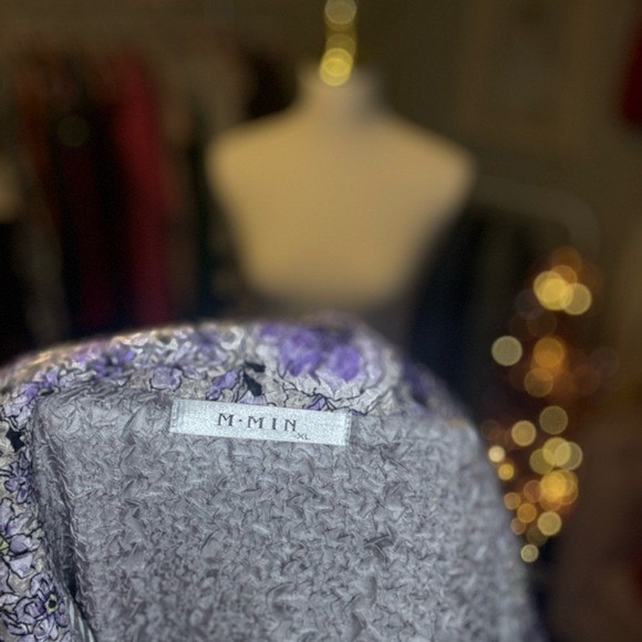 Elegant Silver and Purple Brocade Mandarin style Jacket Size XL longline floral - Picture 5 of 9